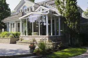 Sunroom with glass walls after it was completed